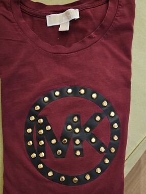 Michael Kors Studded Burgundy Tee with Mk Circular Logo - In Mint Conditiom